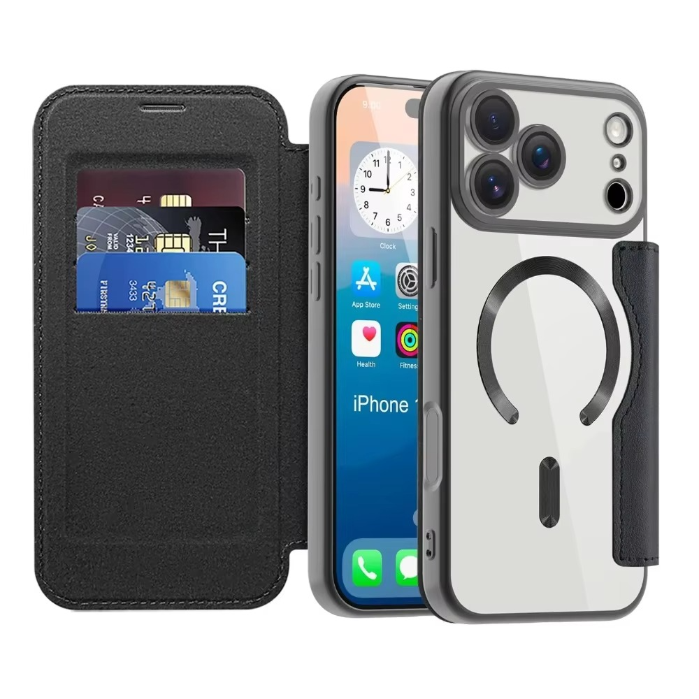 Luxury iPhone Case — Transparent Flip Leather MagSafe Compatible Magnetic Wallet Cover, Shockproof, Anti-Fingerprint, Card Holder, Kickstand, Dustproof Design