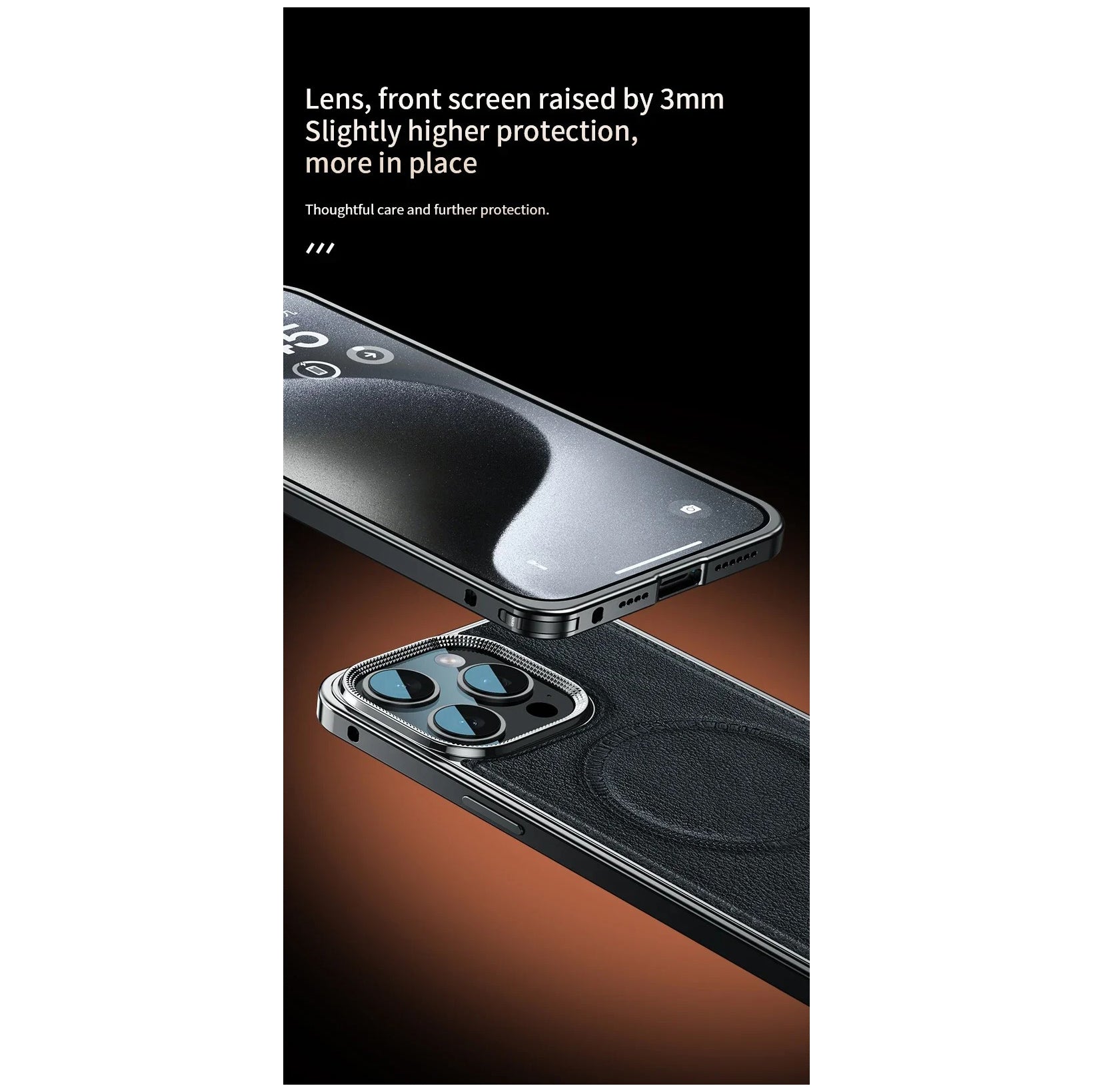 Luxury iPhone Case MagSafe Compatible Leather Back Cover — Aluminum Alloy Metal Frame, Shockproof Design, Magnetic Wireless Charging, Premium Finish