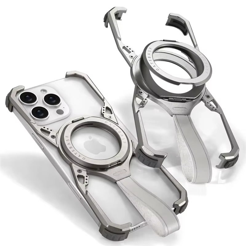 Luxury iPhone Case MagSafe Compatible Metal Frame — 360° Magnetic Aluminum Alloy Cover with Bracket Stand, Frameless Shockproof Anti-Fingerprint Protection
