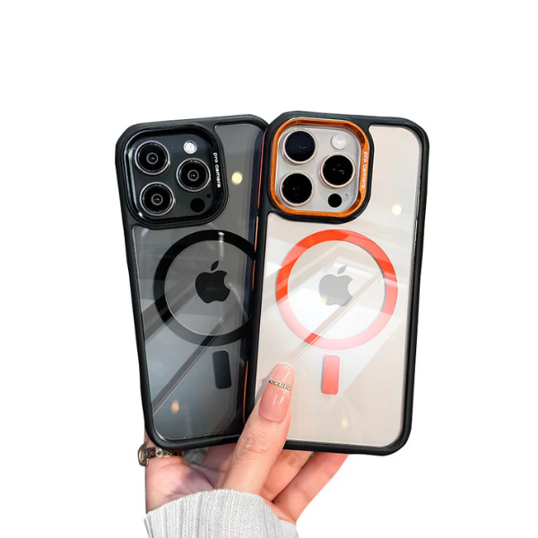 Luxury iPhone Case MagSafe Compatible Shockproof Cover — Magnetic Design with Stand, Glass Camera Lens Protector, Slim Transparent Anti-Fingerprint Finish