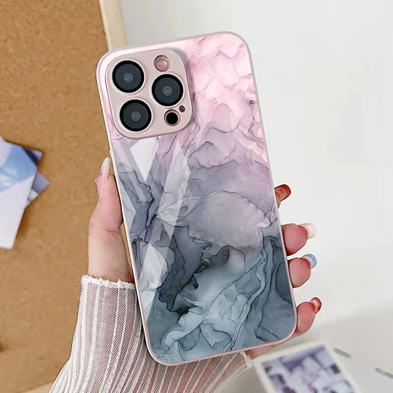 Luxury iPhone Case Shockproof Marble Pattern — Tempered Glass Cover, Anti-Scratch, Dustproof, Lightweight, Geometric & Pictorial Design