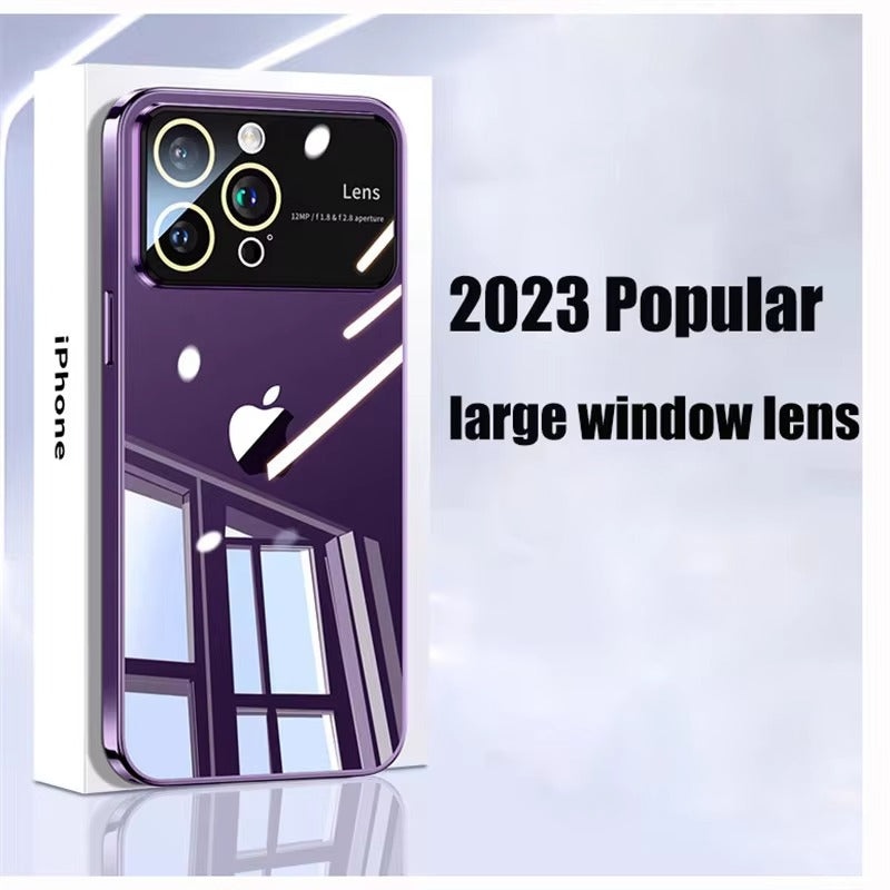 Luxury iPhone Case Tempered Glass Camera Protection — Transparent Acrylic Hard Cover, Plated Edges, Slim Shockproof Design, Scratch-Resistant Clear Finish