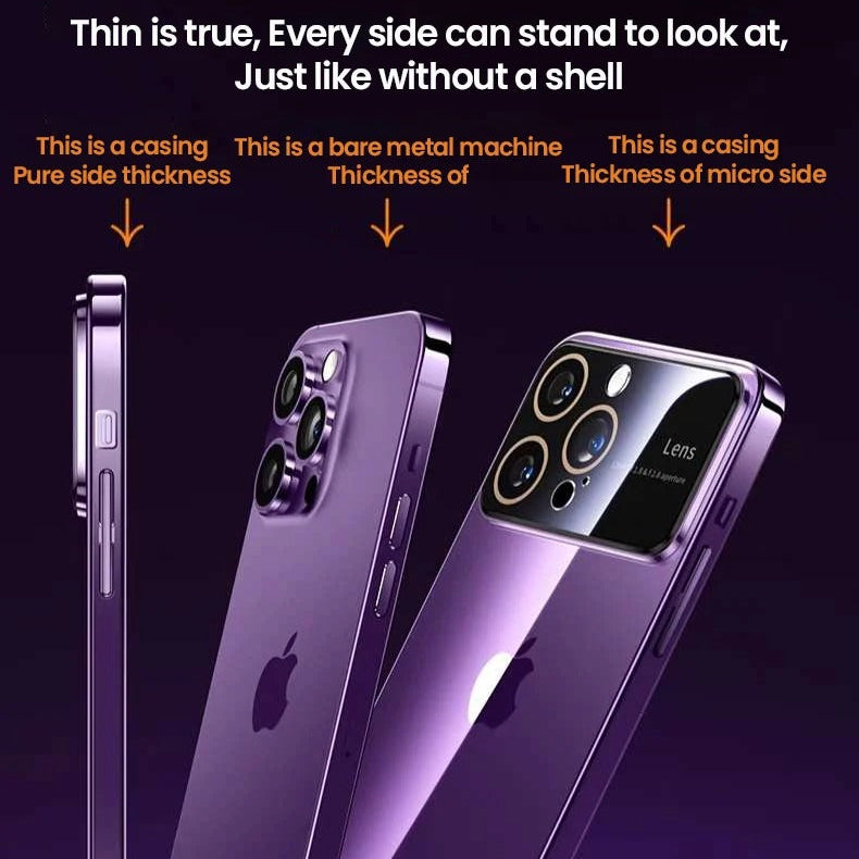 Luxury iPhone Case Tempered Glass Camera Protection — Transparent Acrylic Hard Cover, Plated Edges, Slim Shockproof Design, Scratch-Resistant Clear Finish
