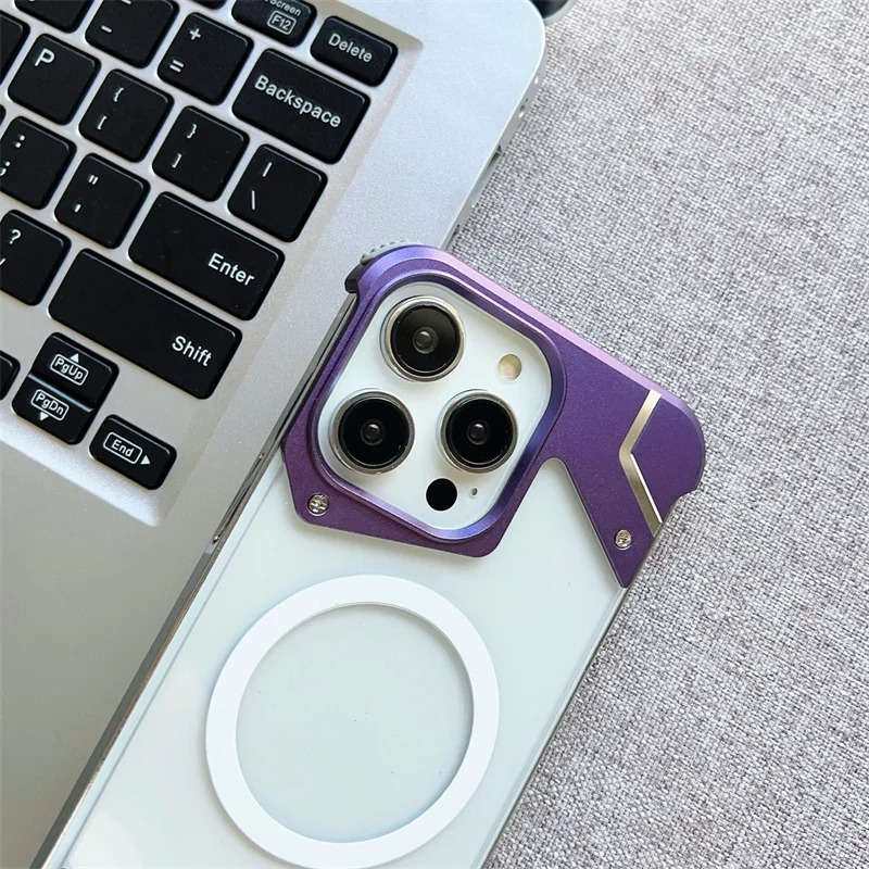 Luxury iPhone Case Transparent Magnetic Frameless Cover — Aluminum Alloy Frame, Slim Anti-Drop Shockproof Design, Scratch-Resistant Non-Slip Finish