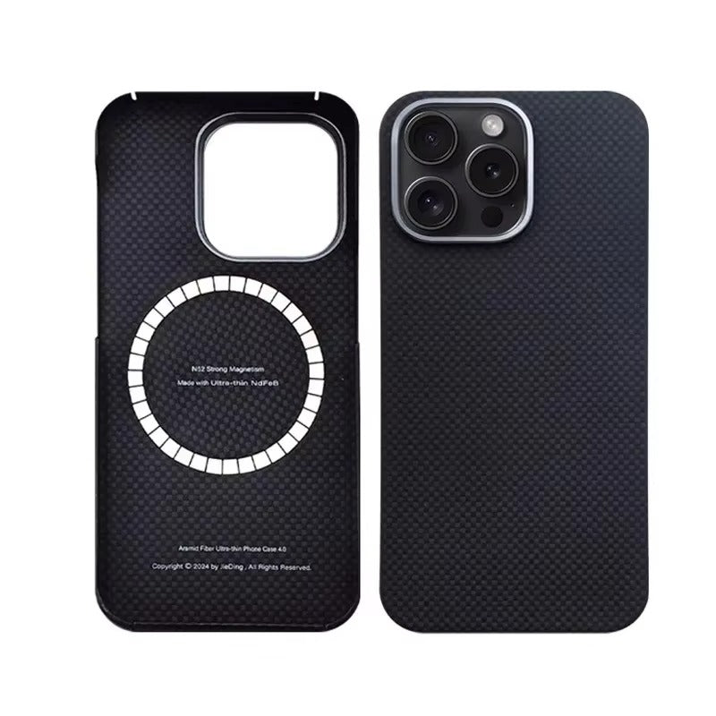 Luxury iPhone Case — 100% Carbon Fiber Magnetic Cover with Kevlar, Anti-Fingerprint, Slim Shockproof and Scratch-Resistant Design, MagSafe Compatible