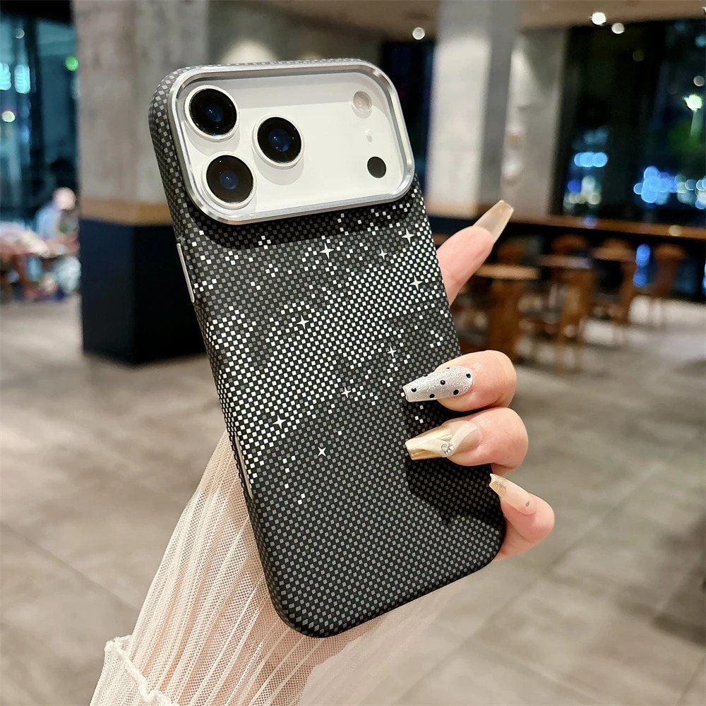 Luxury iPhone Case — 1500D Kevlar Carbon Fiber MagSafe Cover with Metal Lens Ring, Shockproof Anti-Fingerprint Anti-Scratch Textured Design