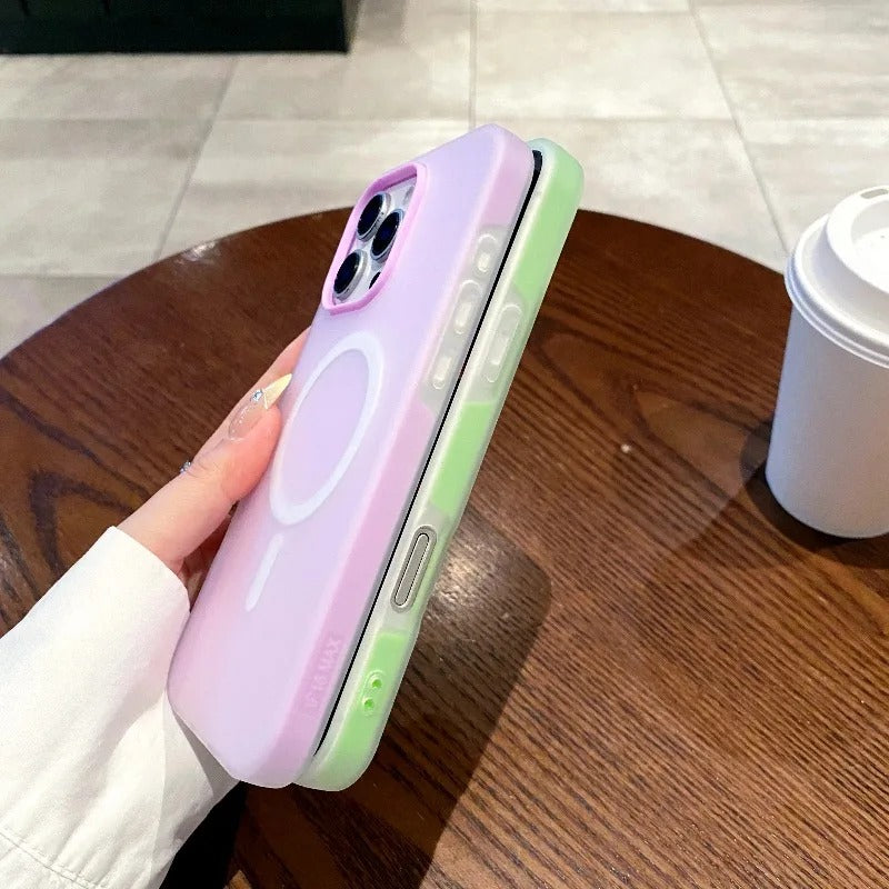 Luxury iPhone Case — 2-in-1 Candy Color MagSafe Cover with Magnetic Wireless Charging, Matte Soft PC+TPU Half-Wrapped Design