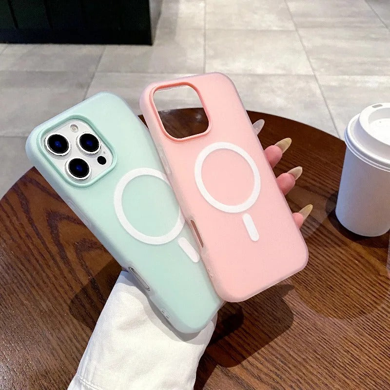Luxury iPhone Case — 2-in-1 Candy Color MagSafe Cover with Magnetic Wireless Charging, Matte Soft PC+TPU Half-Wrapped Design