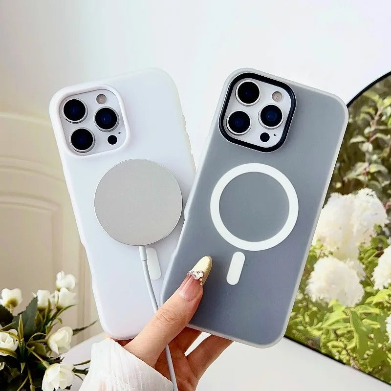 Luxury iPhone Case — 2-in-1 Candy Color MagSafe Cover with Magnetic Wireless Charging, Matte Soft PC+TPU Half-Wrapped Design
