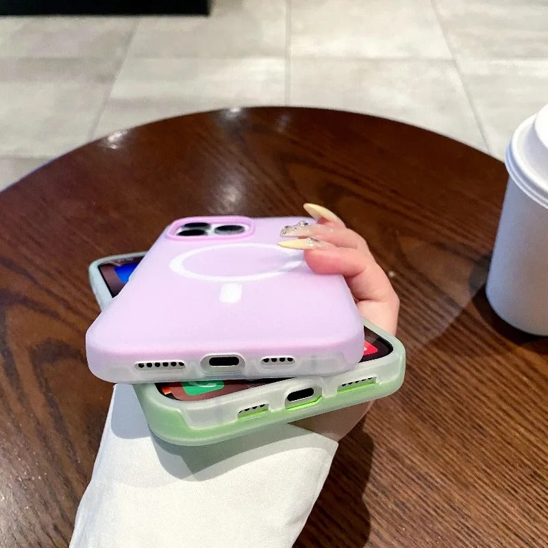 Luxury iPhone Case — 2-in-1 Candy Color MagSafe Cover with Magnetic Wireless Charging, Matte Soft PC+TPU Half-Wrapped Design