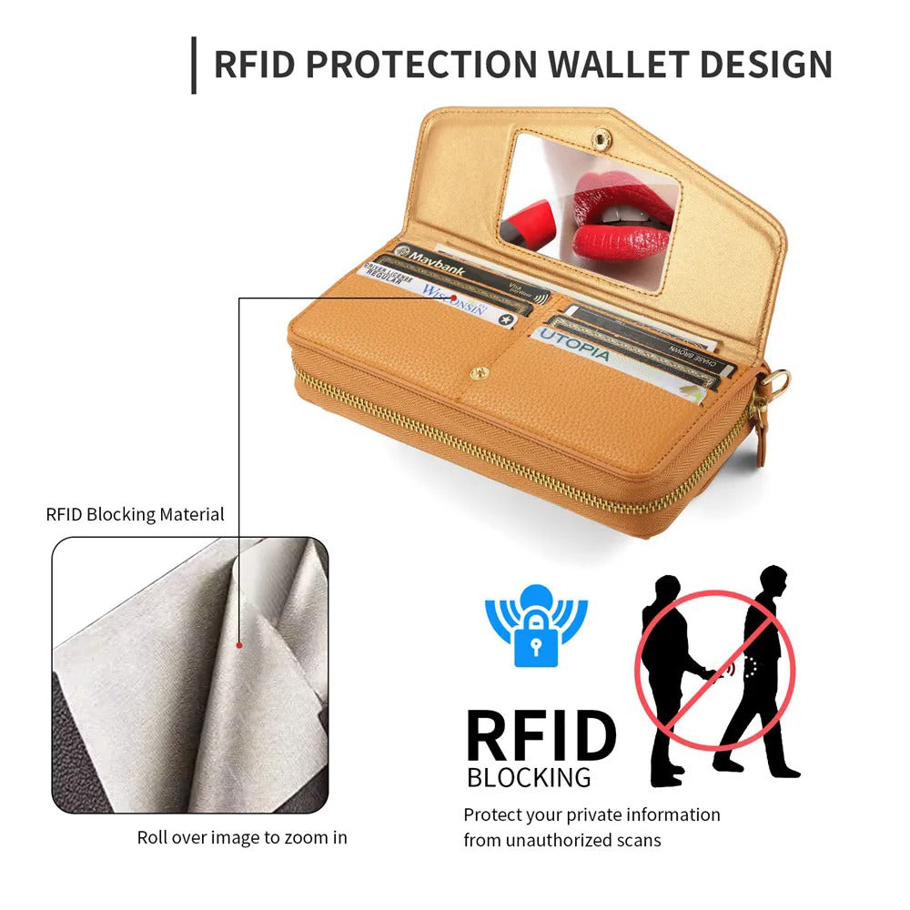 Luxury iPhone Case — 2-in-1 Detachable PU Leather Wallet Cover with Zipper Card Slot, Magnetic Closure, Crossbody Lanyard and Dual-Layer Protection