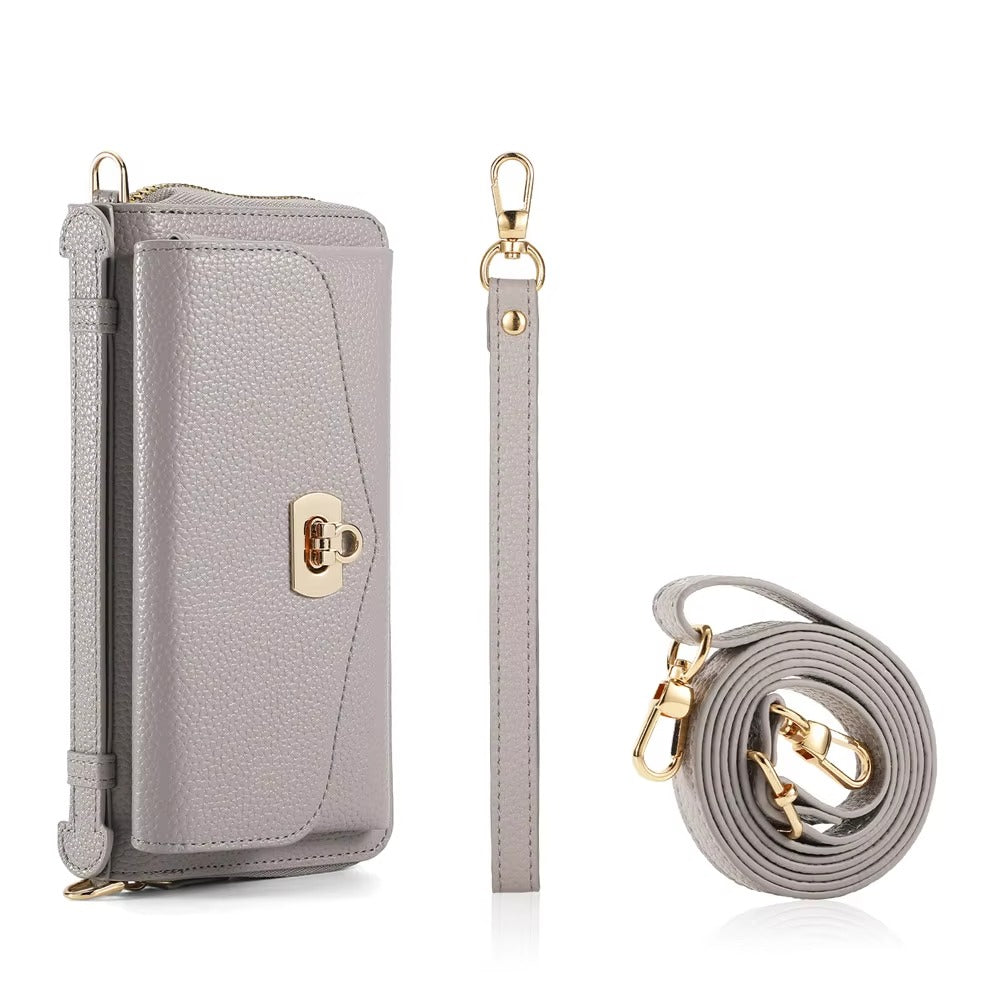 Luxury iPhone Case — 2-in-1 Detachable PU Leather Wallet Cover with Zipper Card Slot, Magnetic Closure, Crossbody Lanyard and Dual-Layer Protection