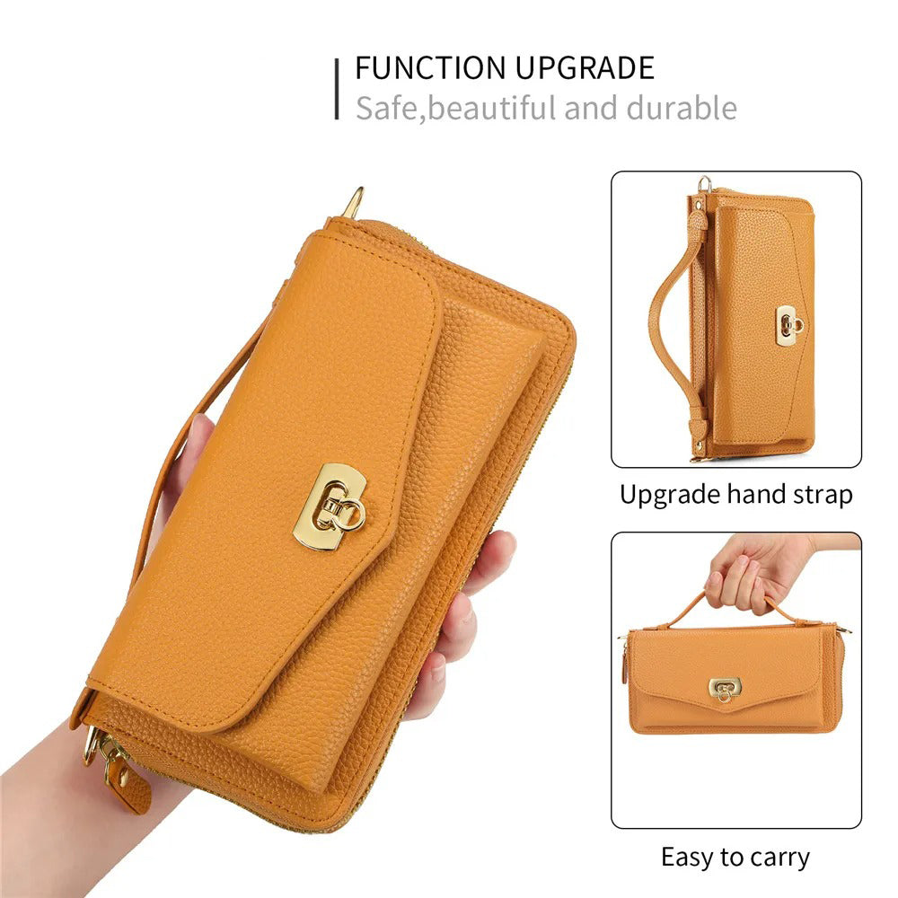 Luxury iPhone Case — 2-in-1 Detachable PU Leather Wallet Cover with Zipper Card Slot, Magnetic Closure, Crossbody Lanyard and Dual-Layer Protection