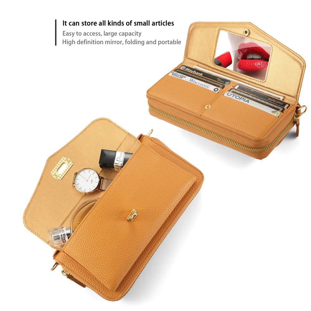 Luxury iPhone Case — 2-in-1 Detachable PU Leather Wallet Cover with Zipper Card Slot, Magnetic Closure, Crossbody Lanyard and Dual-Layer Protection