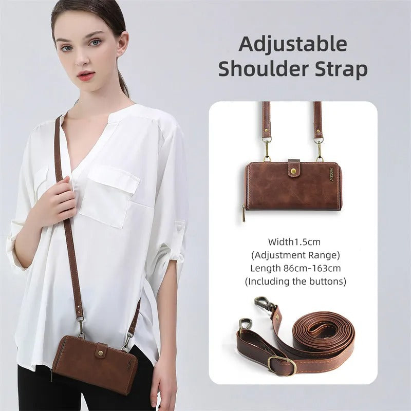 Luxury iPhone Case — 2-in-1 Detachable PU Leather Wallet Cover with Zipper Purse, Magnetic Flip Clasp, Heavy-Duty Dual-Layer Protection and Lanyard