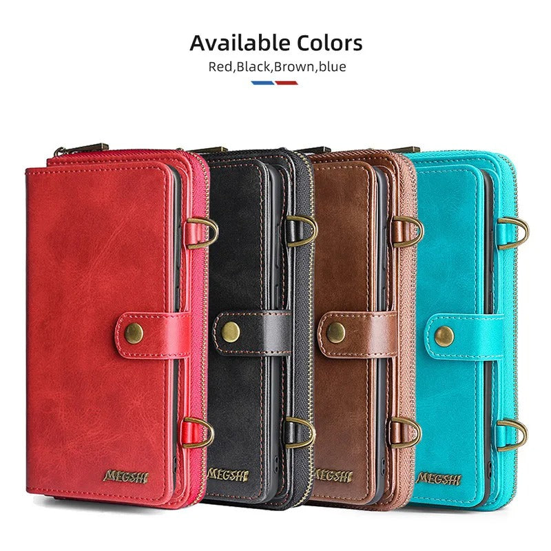 Luxury iPhone Case — 2-in-1 Detachable PU Leather Wallet Cover with Zipper Purse, Magnetic Flip Clasp, Heavy-Duty Dual-Layer Protection and Lanyard