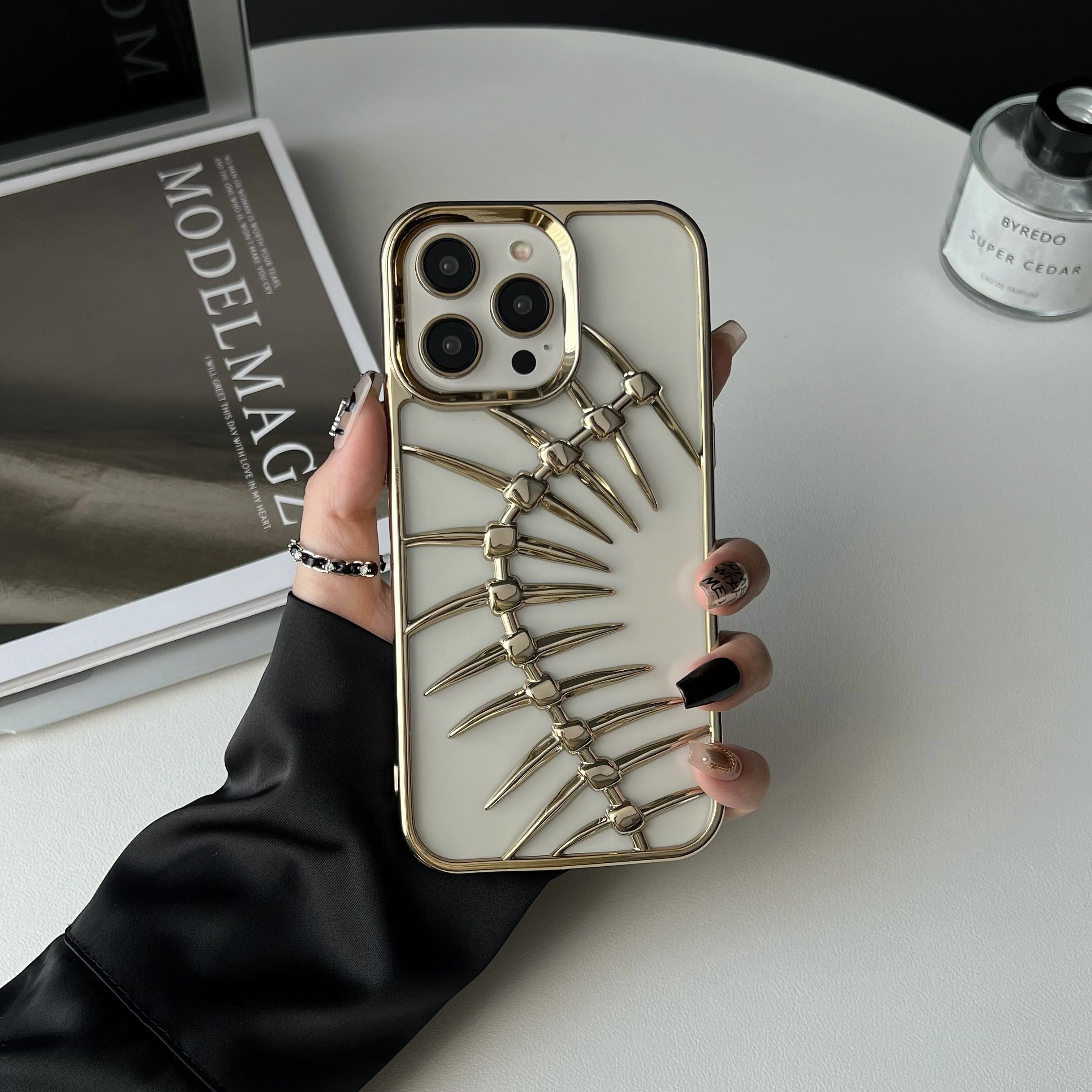 Luxury iPhone Case — 3D Plating Fish Bone Hollow Armor Cover with Heat Dissipation, Matte Anti-Glare Shockproof Protective Design