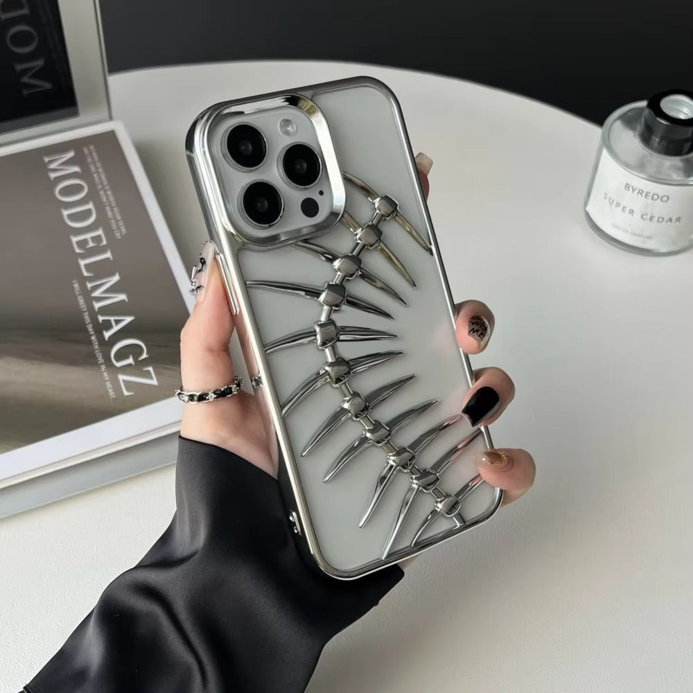 Luxury iPhone Case — 3D Plating Fish Bone Hollow Armor Cover with Heat Dissipation, Matte Anti-Glare Shockproof Protective Design