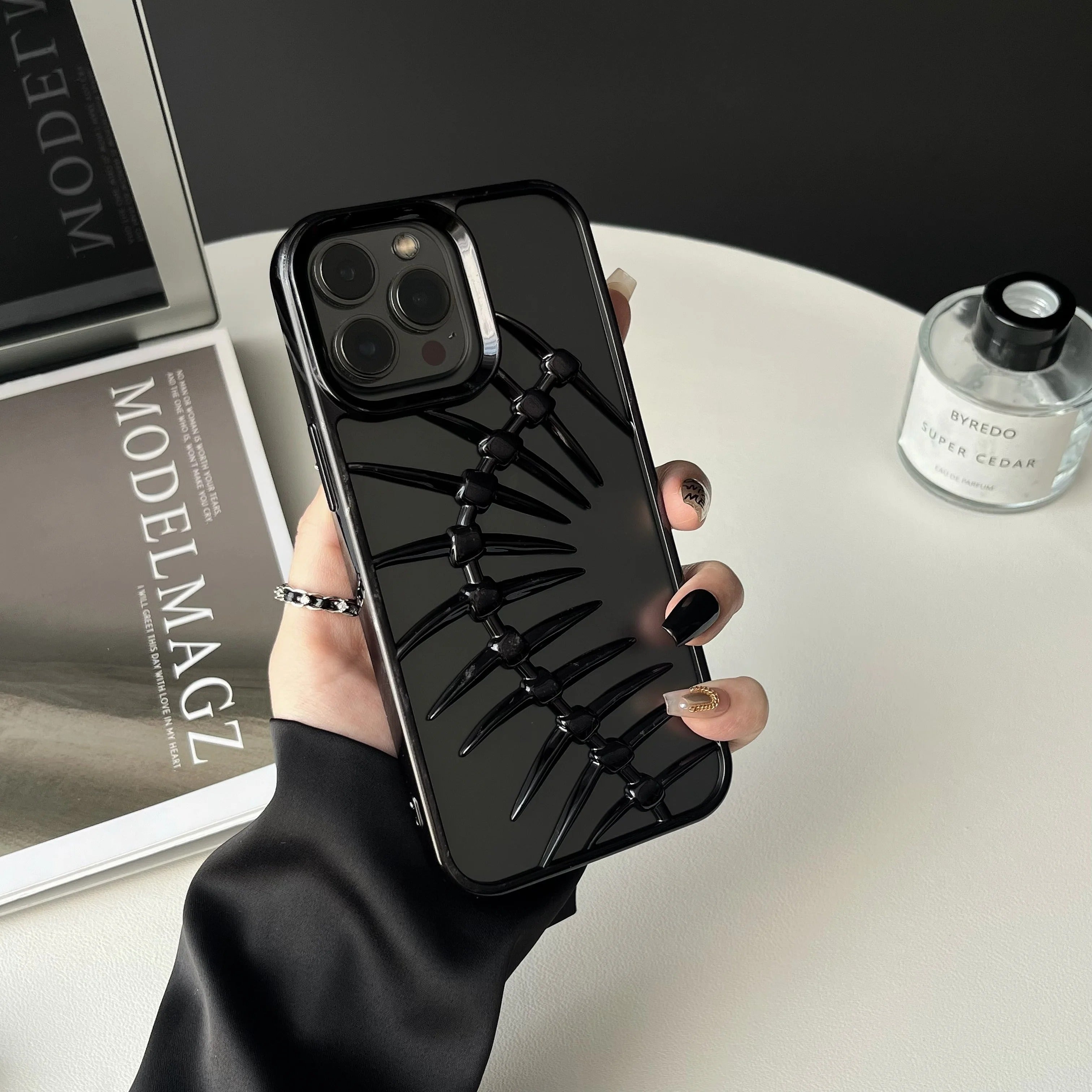 Luxury iPhone Case — 3D Plating Fish Bone Hollow Armor Cover with Heat Dissipation, Matte Anti-Glare Shockproof Protective Design