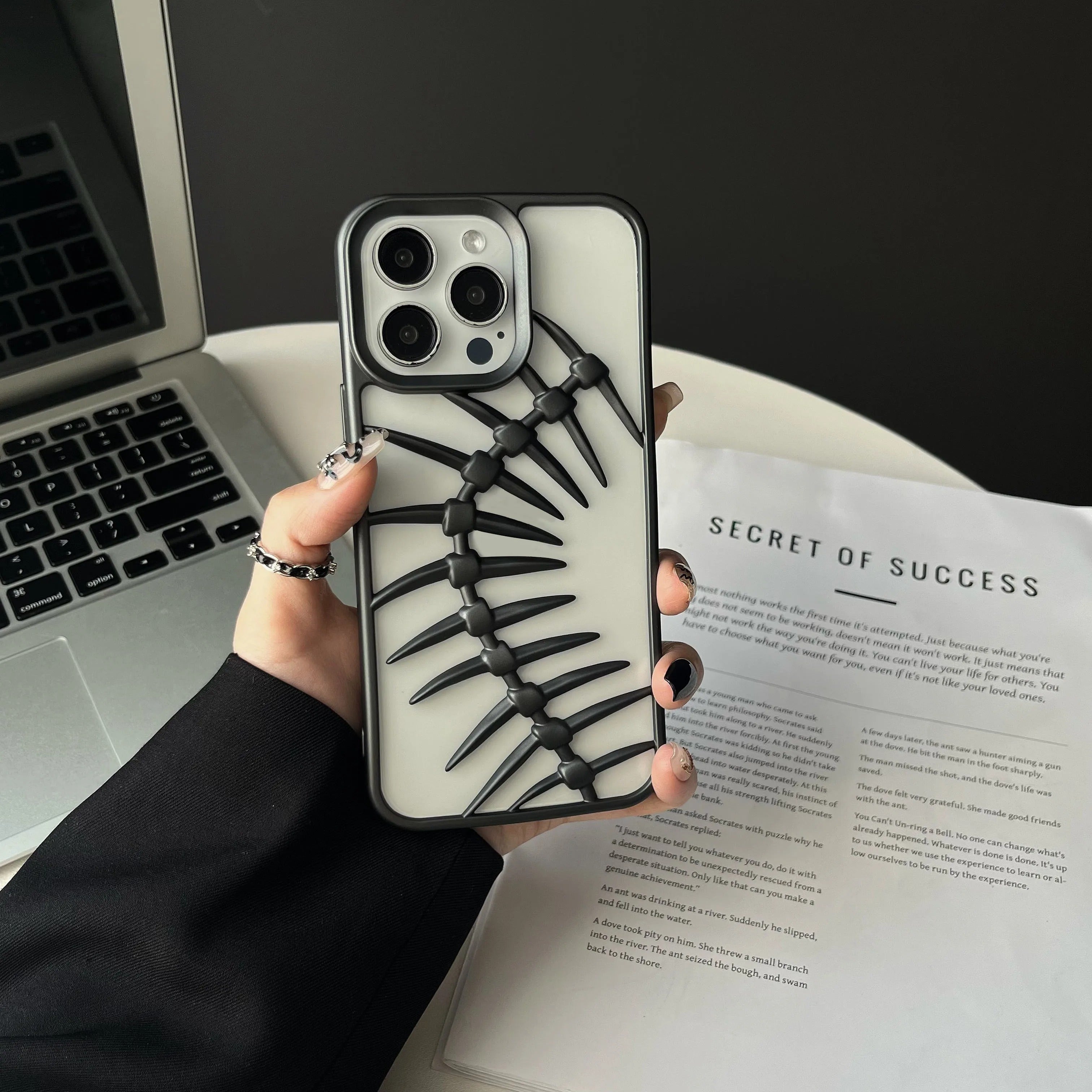 Luxury iPhone Case — 3D Plating Fish Bone Hollow Armor Cover with Heat Dissipation, Matte Anti-Glare Shockproof Protective Design