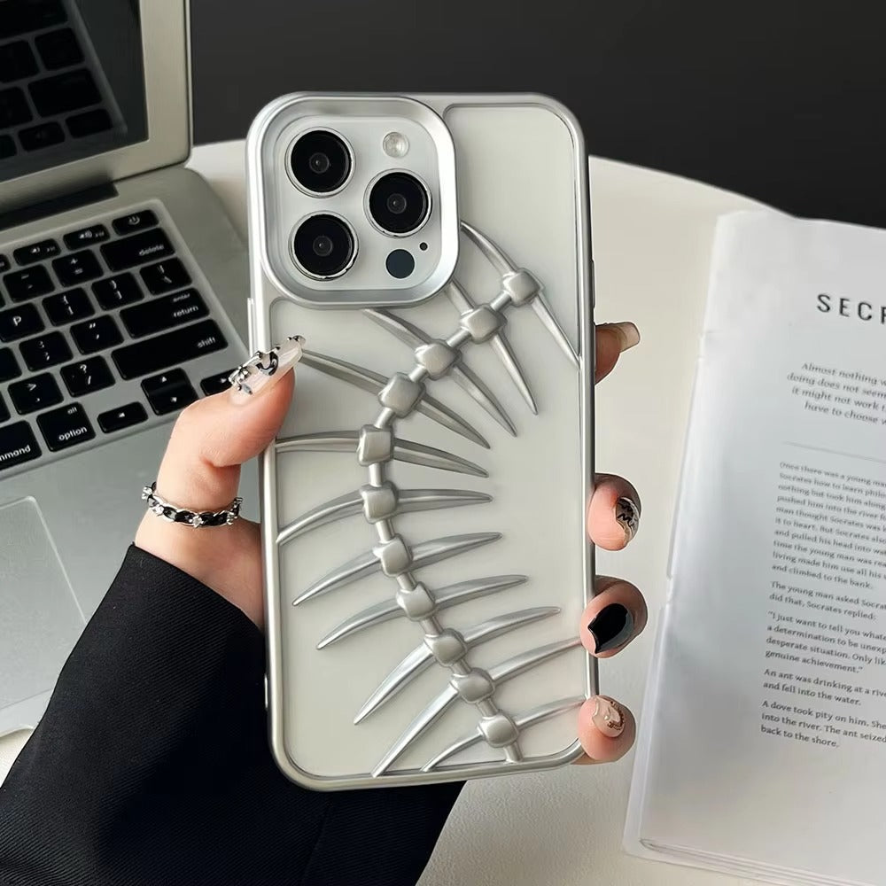 Luxury iPhone Case — 3D Plating Fish Bone Hollow Armor Cover with Heat Dissipation, Matte Anti-Glare Shockproof Protective Design