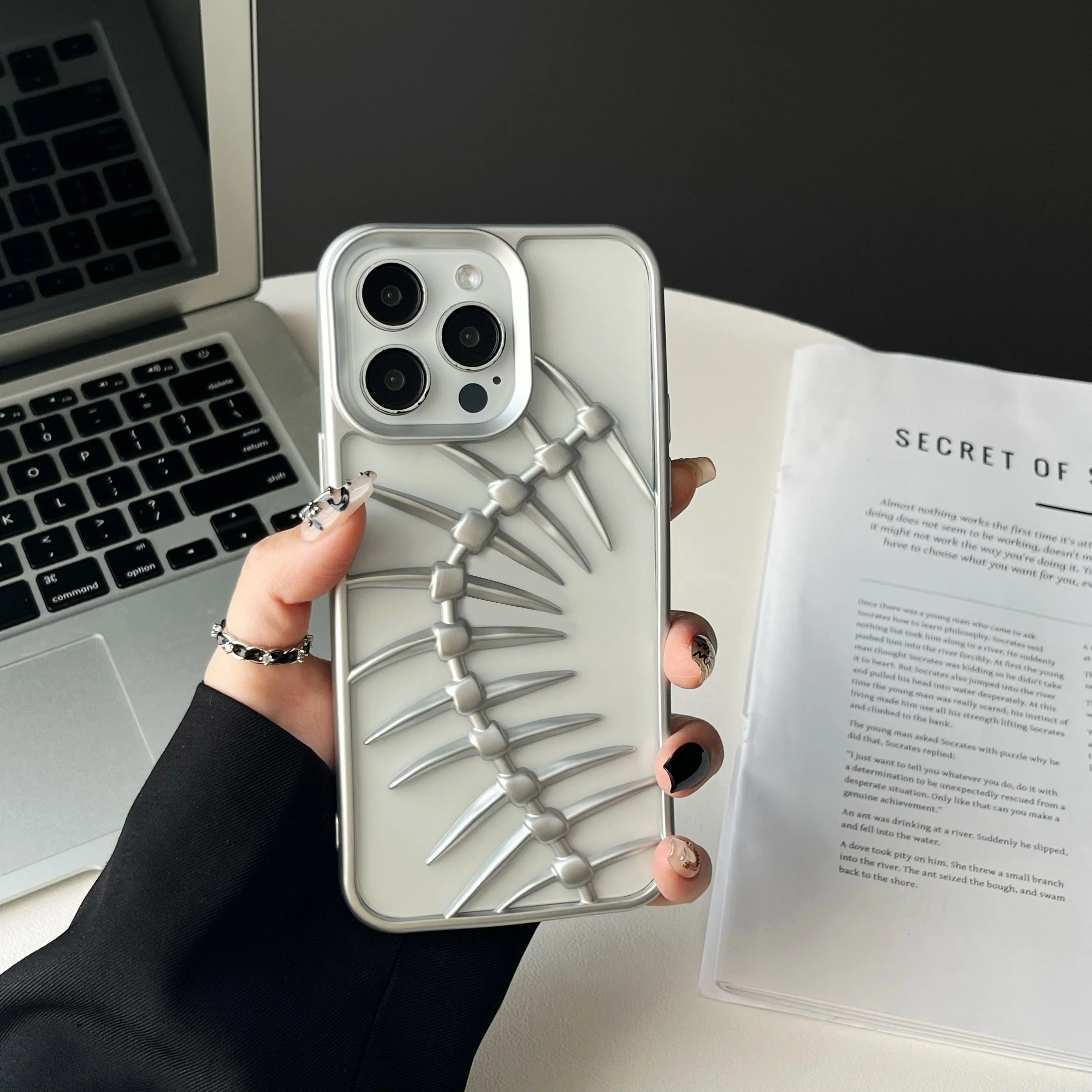 Luxury iPhone Case — 3D Plating Fish Bone Hollow Armor Cover with Heat Dissipation, Matte Anti-Glare Shockproof Protective Design