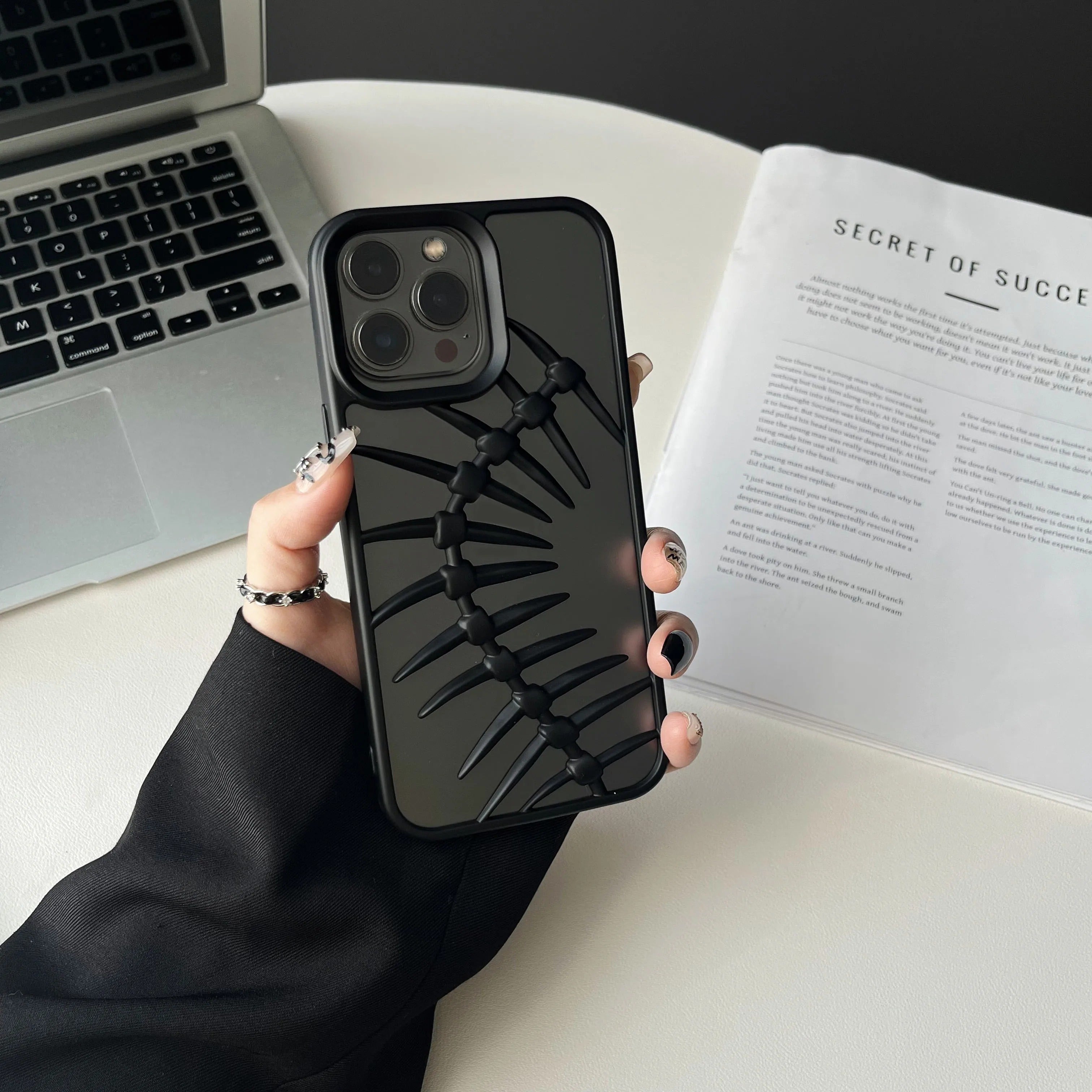 Luxury iPhone Case — 3D Plating Fish Bone Hollow Armor Cover with Heat Dissipation, Matte Anti-Glare Shockproof Protective Design