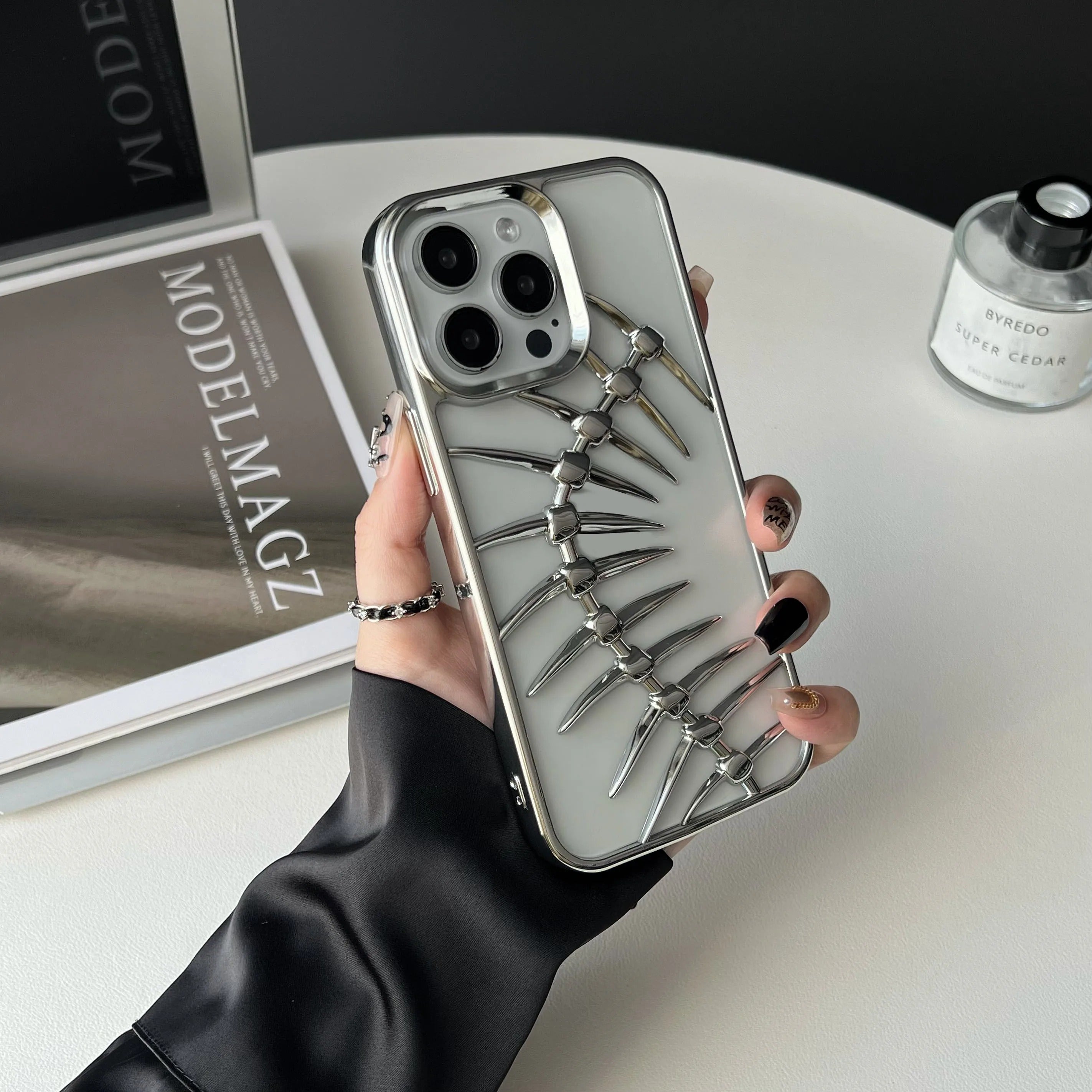 Luxury iPhone Case — 3D Plating Fish Bone Hollow Armor Cover with Heat Dissipation, Matte Anti-Glare Shockproof Protective Design