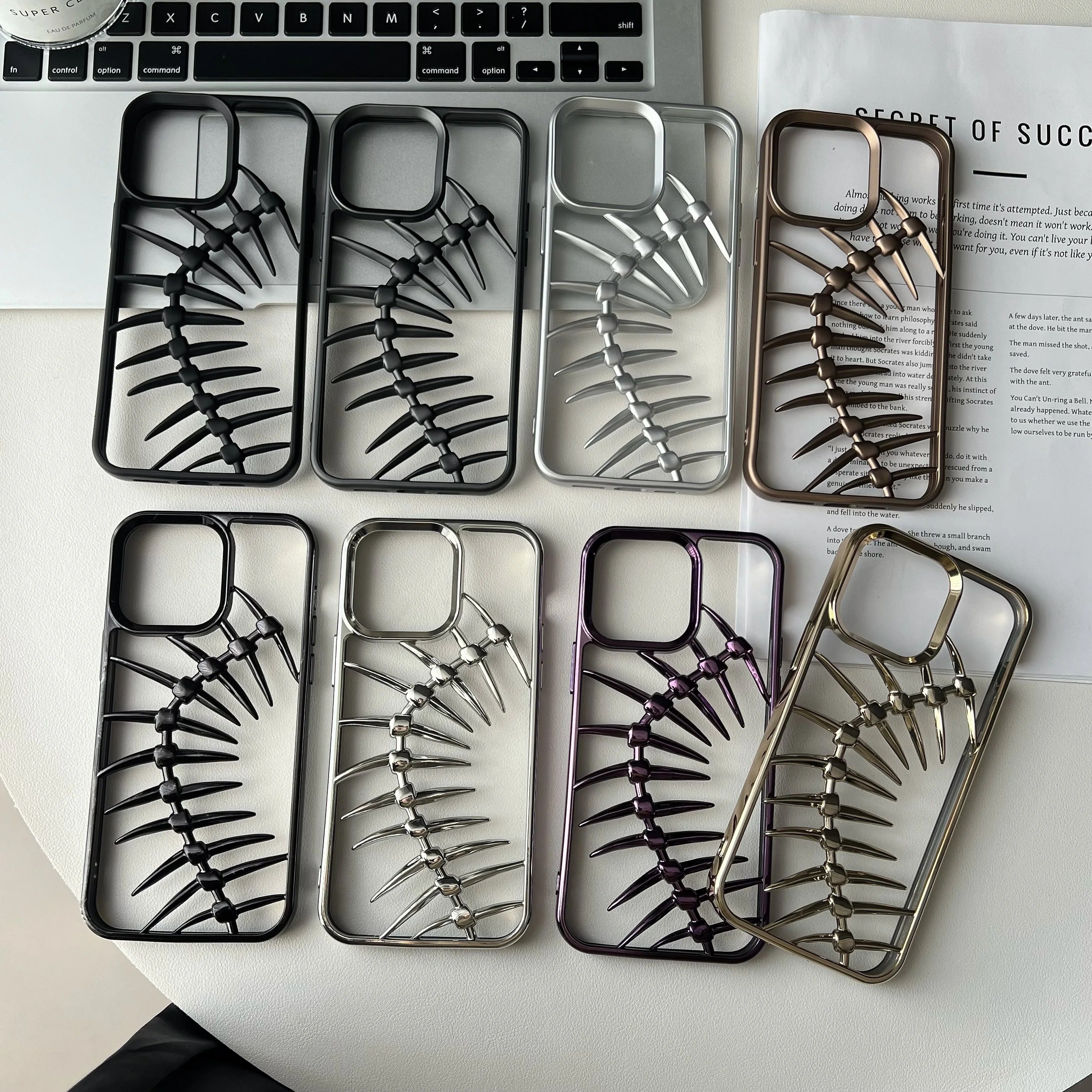 Luxury iPhone Case — 3D Plating Fish Bone Hollow Armor Cover with Heat Dissipation, Matte Anti-Glare Shockproof Protective Design