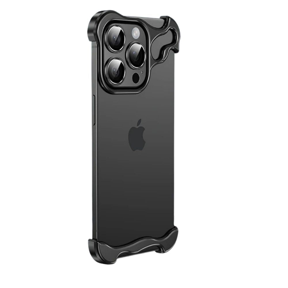 Luxury iPhone Case — Alien Borderless Aluminum Alloy Metal Back Cover with Lens Protection, Shockproof Half-Wrapped Design