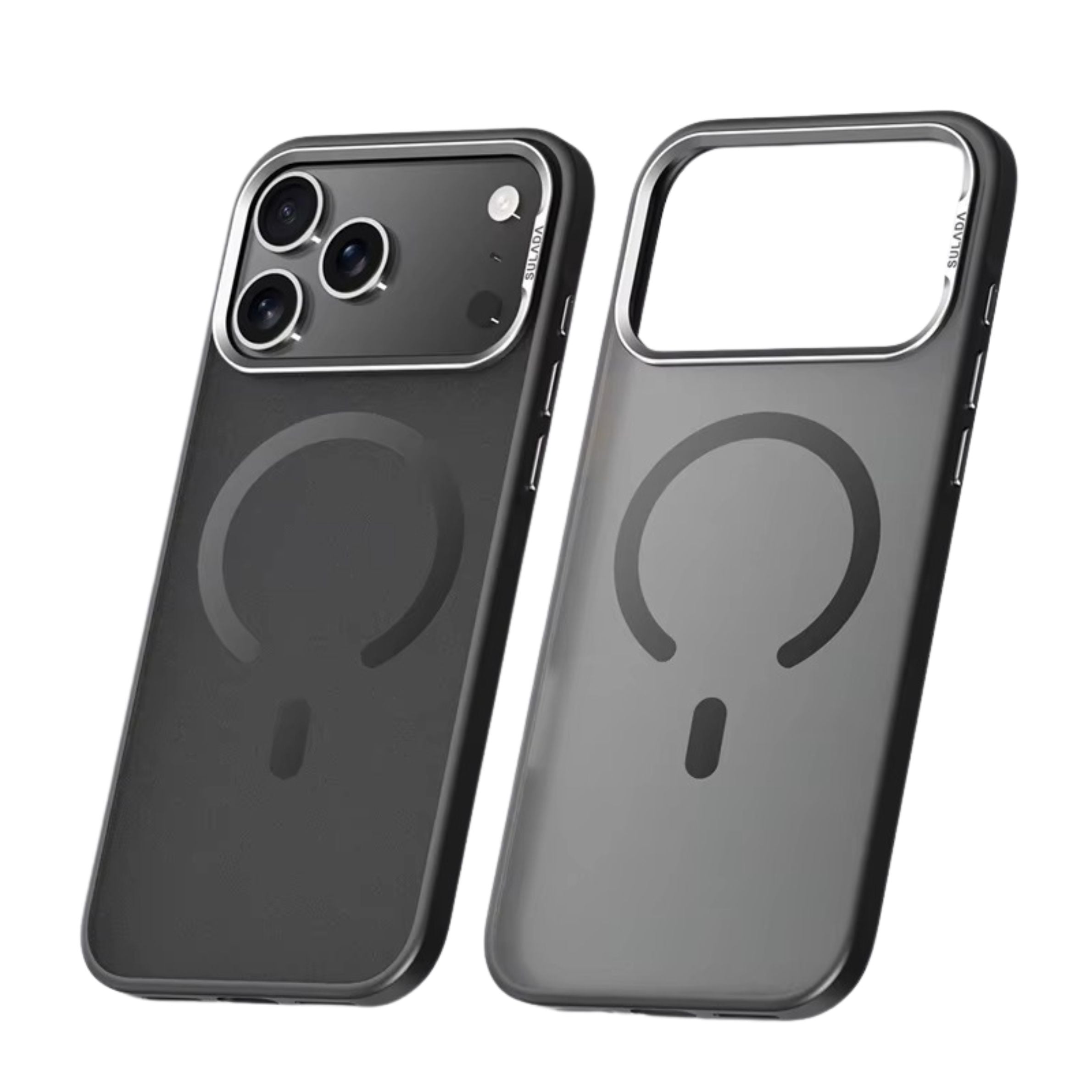 Luxury iPhone Case — Alloy Lens Frame Matte MagSafe Cover with Translucent Hybrid Design, Magnetic Shockproof PC+TPU Hard Half-Wrapped Protection