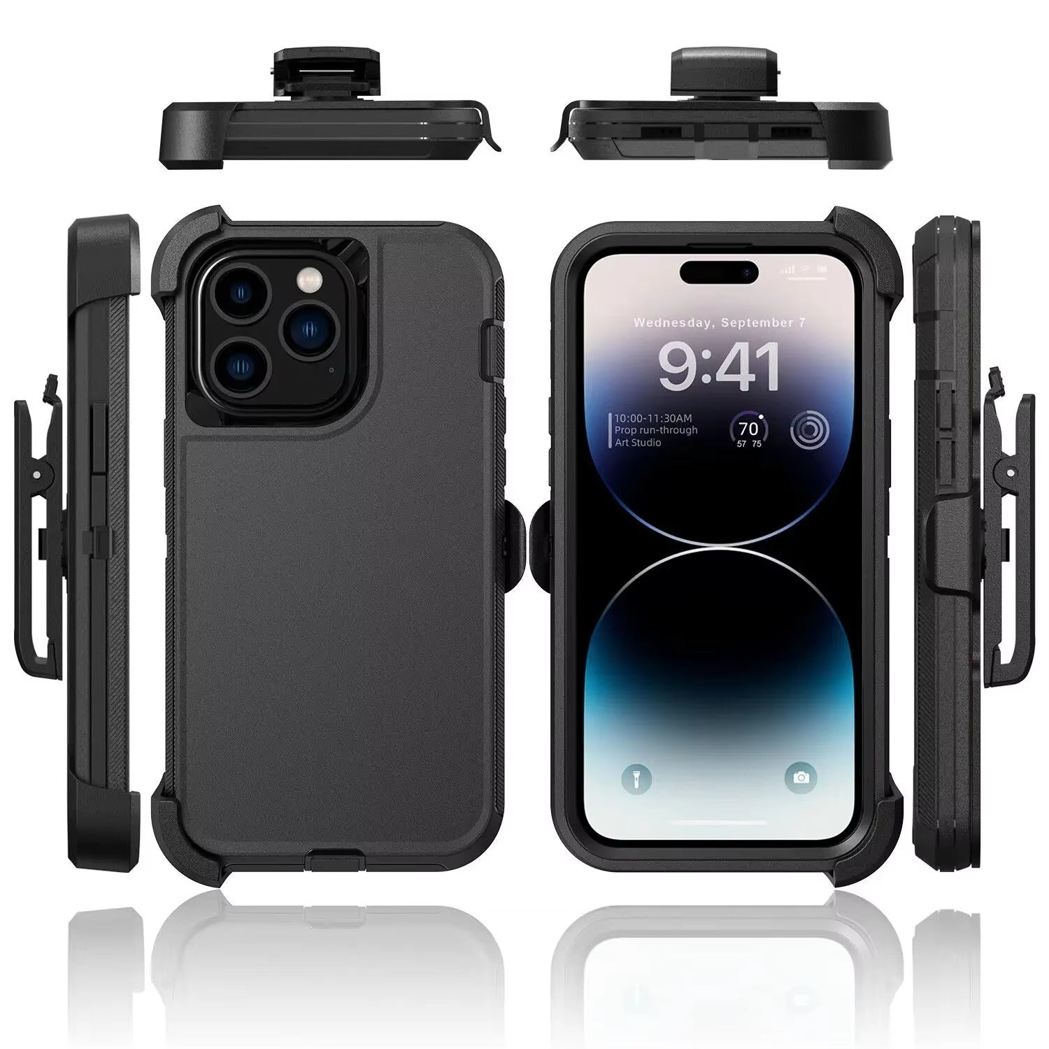 Luxury iPhone Case — Armor Box Dual-Layer PC+TPU Protective Cover with Belt Clamp, Heavy-Duty Shockproof Design, Kickstand and Matte Anti-Slip Finish