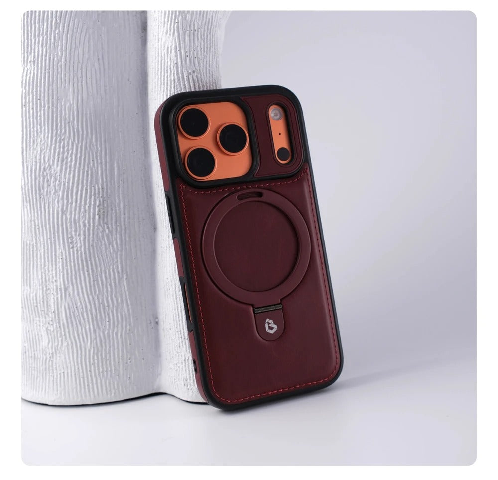 Luxury iPhone Case — Business Magnetic Retro Leather Cover with Invisible Bracket, Slim Shockproof Design & MagSafe Compatibility