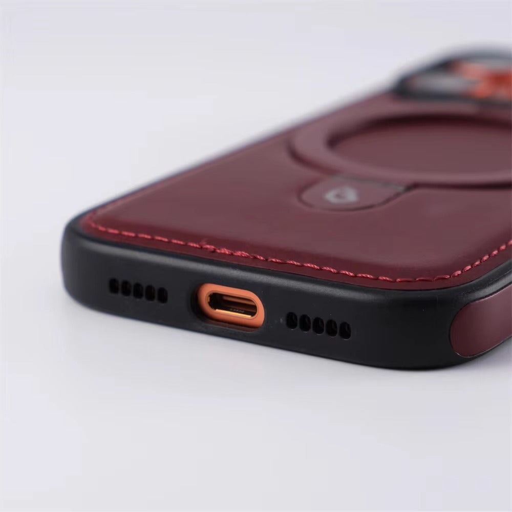 Luxury iPhone Case — Business Magnetic Retro Leather Cover with Invisible Bracket, Slim Shockproof Design & MagSafe Compatibility
