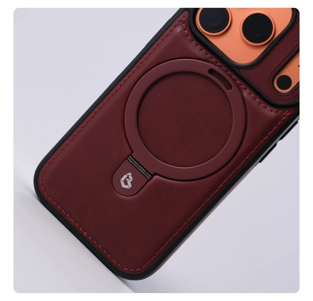 Luxury iPhone Case — Business Magnetic Retro Leather Cover with Invisible Bracket, Slim Shockproof Design & MagSafe Compatibility