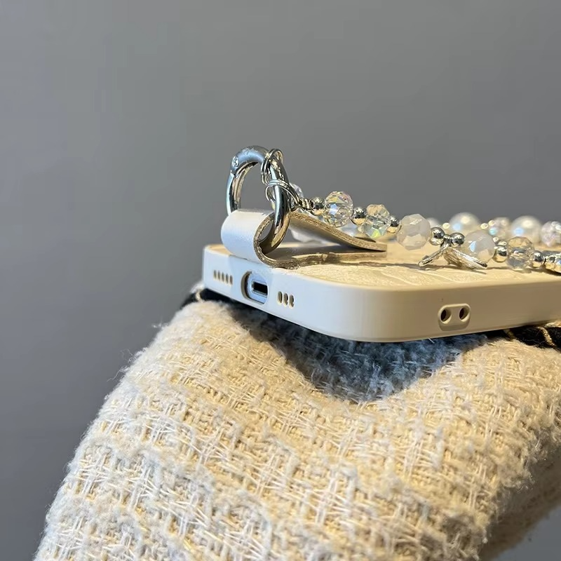 Luxury iPhone Case — Camellia Lens-Protection Cover with Decorative Chain, Shockproof PC+TPU Design and Anti-Fingerprint Non-Slip Finish