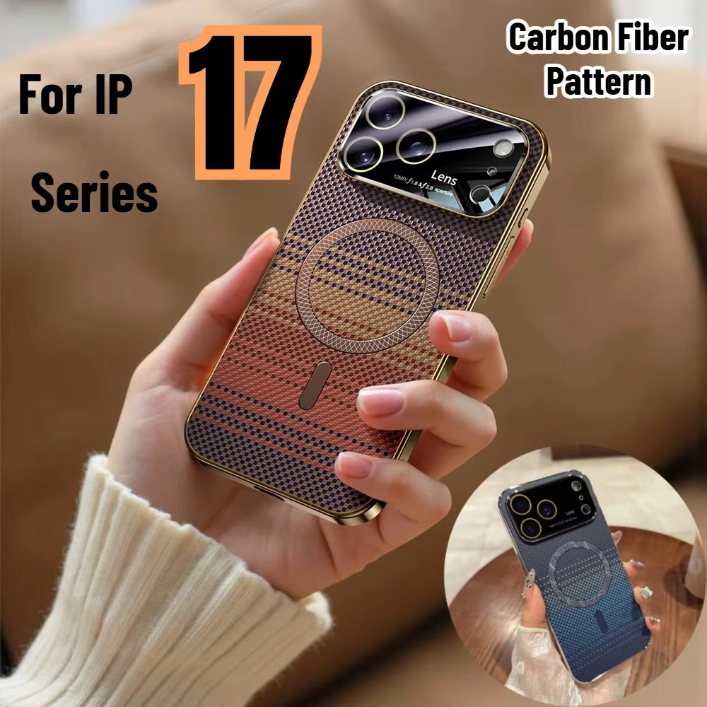 Luxury iPhone Case — Carbon-Fiber Pattern MagSafe Wireless-Charging Cover with Shockproof Plating Design and Slim TPU Protection