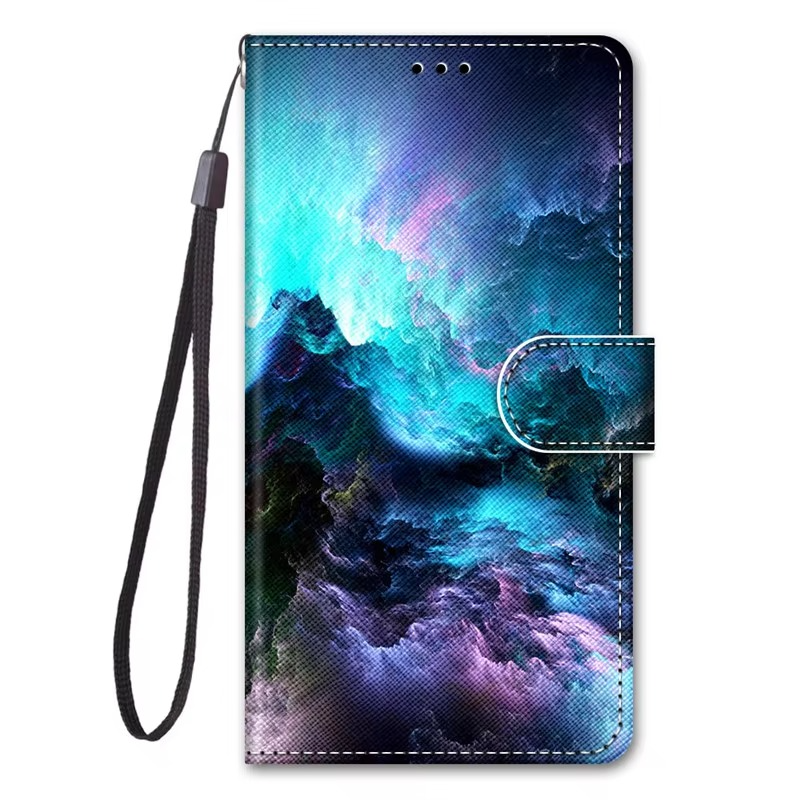Luxury iPhone Case — Cartoon & Floral Flip Wallet Book Stand, Shockproof Leather Cover with Lanyard