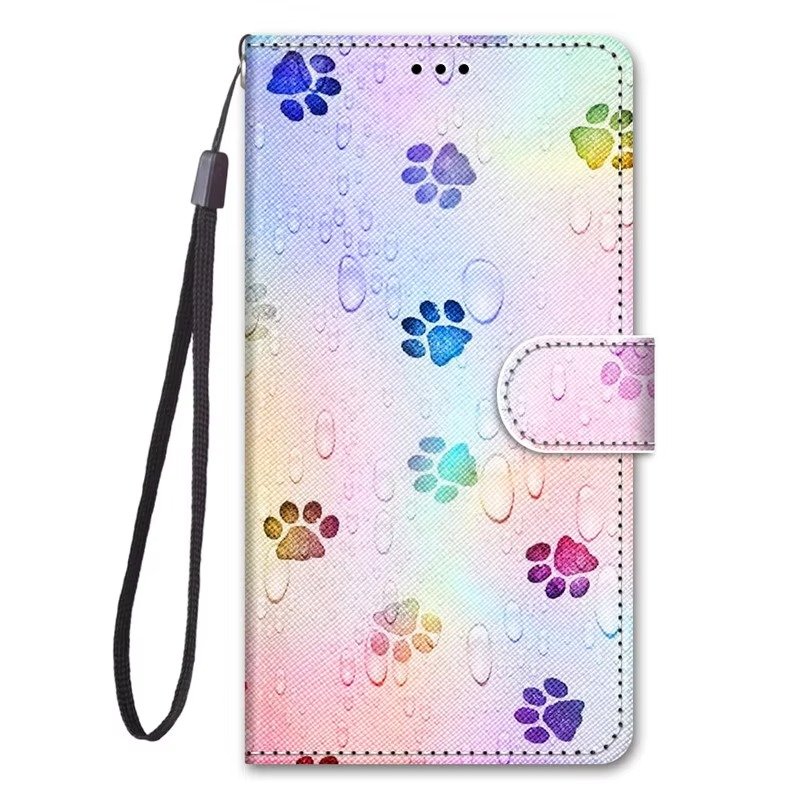 Luxury iPhone Case — Cartoon & Floral Flip Wallet Book Stand, Shockproof Leather Cover with Lanyard