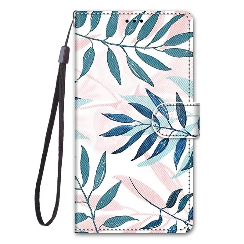 Luxury iPhone Case — Cartoon & Floral Flip Wallet Book Stand, Shockproof Leather Cover with Lanyard