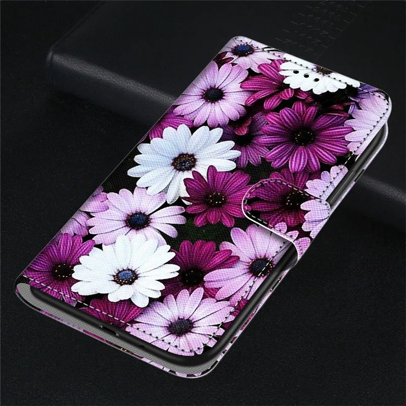 Luxury iPhone Case — Cartoon & Floral Flip Wallet Book Stand, Shockproof Leather Cover with Lanyard