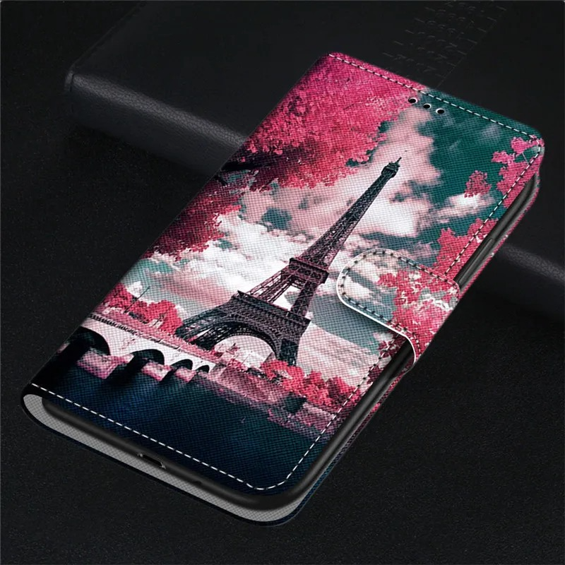 Luxury iPhone Case — Cartoon & Floral Flip Wallet Book Stand, Shockproof Leather Cover with Lanyard
