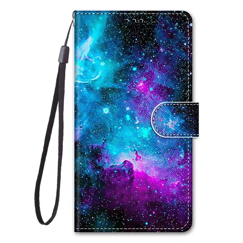 Luxury iPhone Case — Cartoon & Floral Flip Wallet Book Stand, Shockproof Leather Cover with Lanyard
