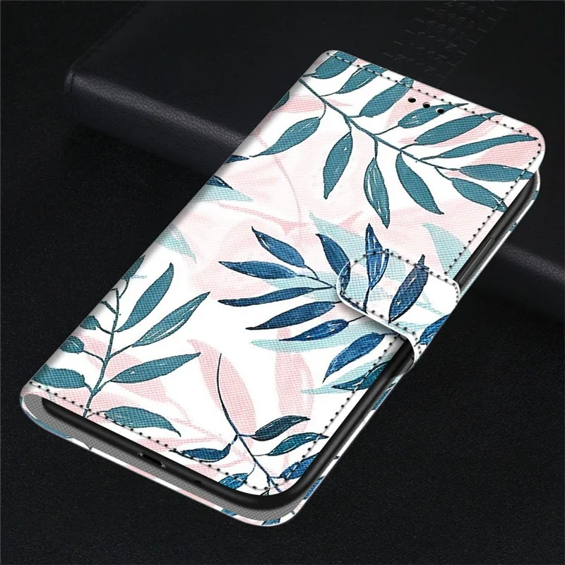 Luxury iPhone Case — Cartoon & Floral Flip Wallet Book Stand, Shockproof Leather Cover with Lanyard