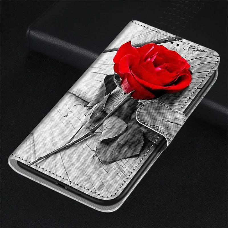 Luxury iPhone Case — Cartoon & Floral Flip Wallet Book Stand, Shockproof Leather Cover with Lanyard