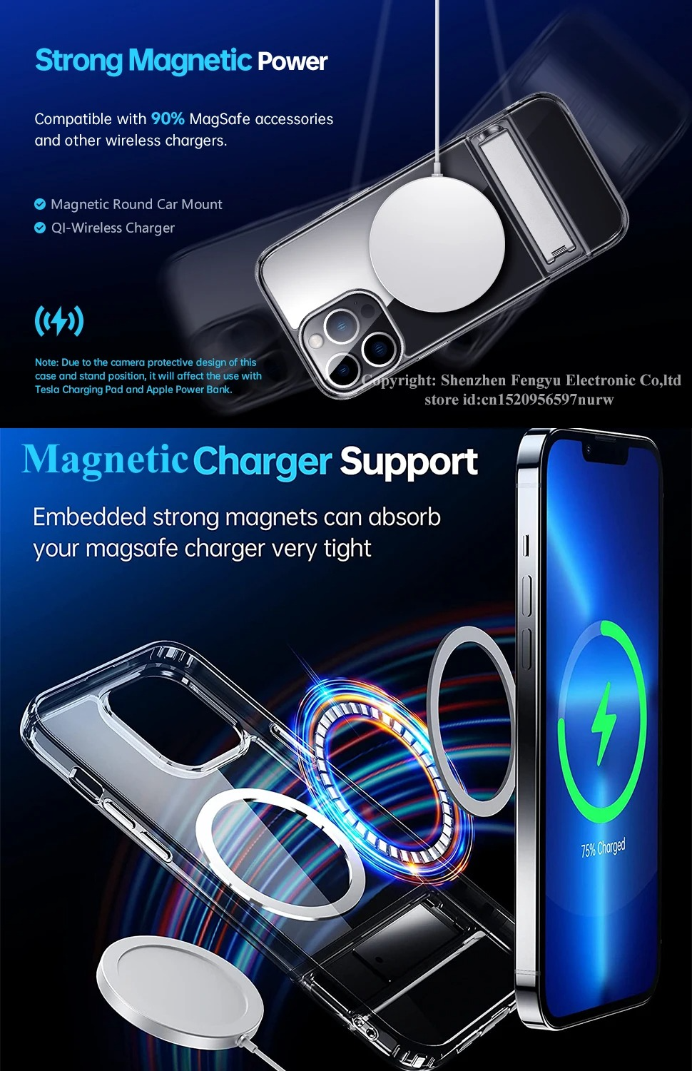 Luxury iPhone Case — Clear Magnetic Stand Cover with Built-In Kickstand, Waterproof Shockproof Protection & Lightweight Non-Slip Design