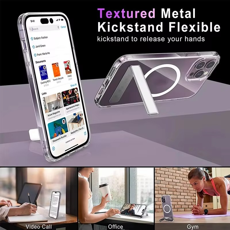 Luxury iPhone Case — Clear Magnetic Stand Cover with Built-In Kickstand, Waterproof Shockproof Protection & Lightweight Non-Slip Design