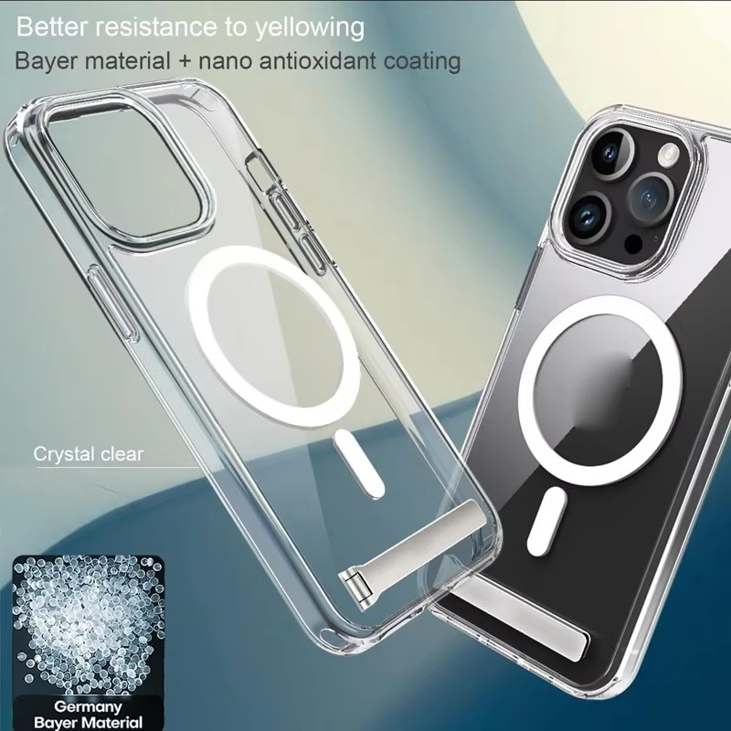 Luxury iPhone Case — Clear Magnetic Stand Cover with Built-In Kickstand, Waterproof Shockproof Protection & Lightweight Non-Slip Design
