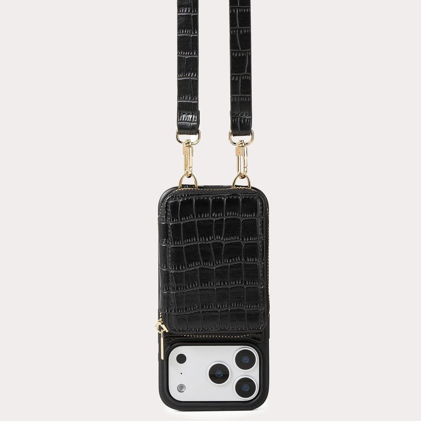 Luxury iPhone Case — Crocodile-Pattern Crossbody Wallet Cover with Lanyard, Soft Anti-Fingerprint Leather and Card Storage Design