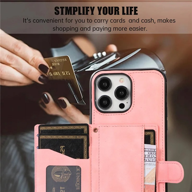 Luxury iPhone Case — Crossbody Leather Wallet Cover with Card Slots, Lanyard, Flip Stand, Magnetic Shockproof Anti-Fingerprint Full-Protection Design